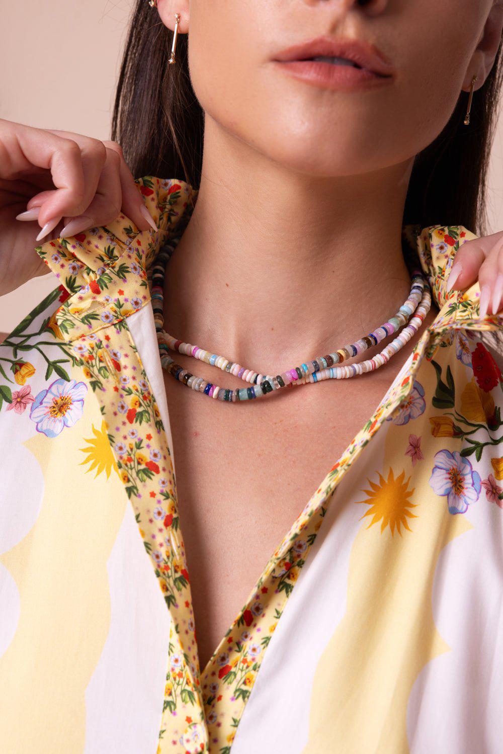 ZOE CHICCO-Dark Tone Mixed Opal Bead Necklace-YELLOW GOLD