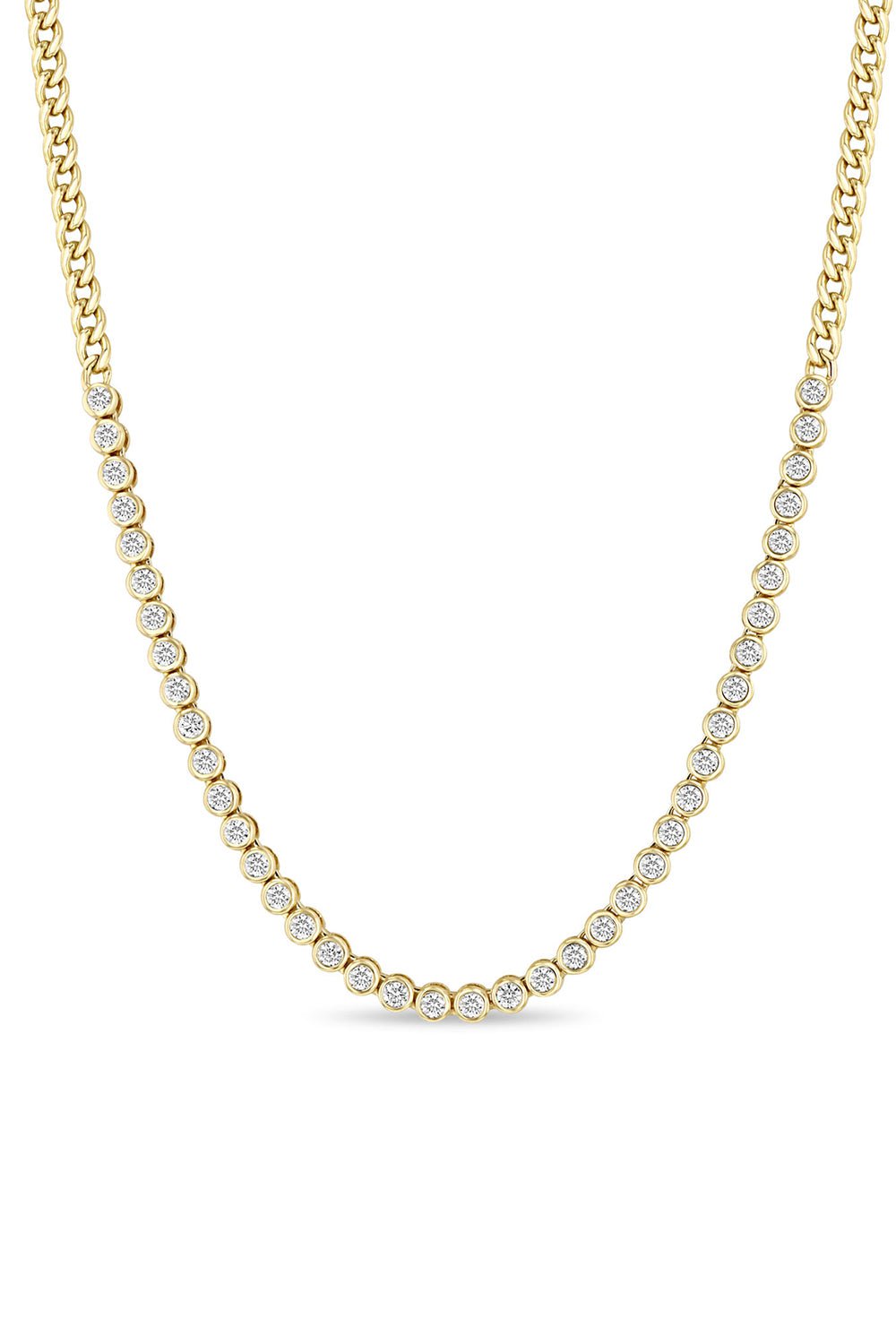 ZOE CHICCO-Diamond Segment Small Curb Chain Necklace-YELLOW GOLD