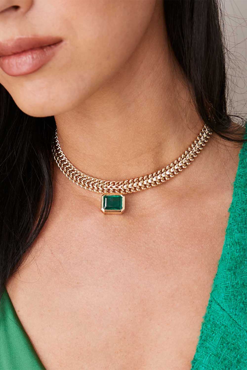 ZOE CHICCO-Emerald Bezel Double Wide Necklace-YELLOW GOLD
