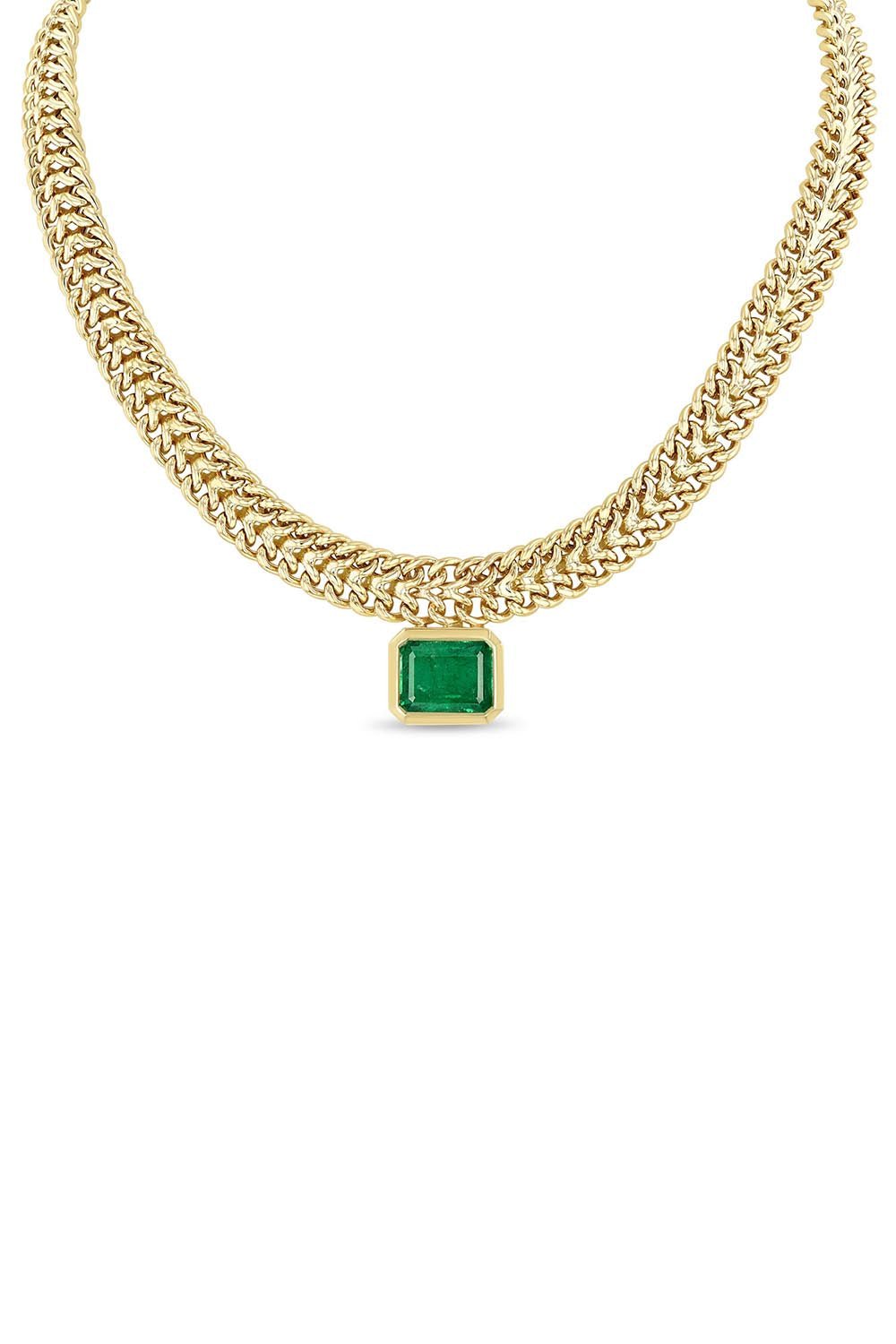 ZOE CHICCO-Emerald Bezel Double Wide Necklace-YELLOW GOLD