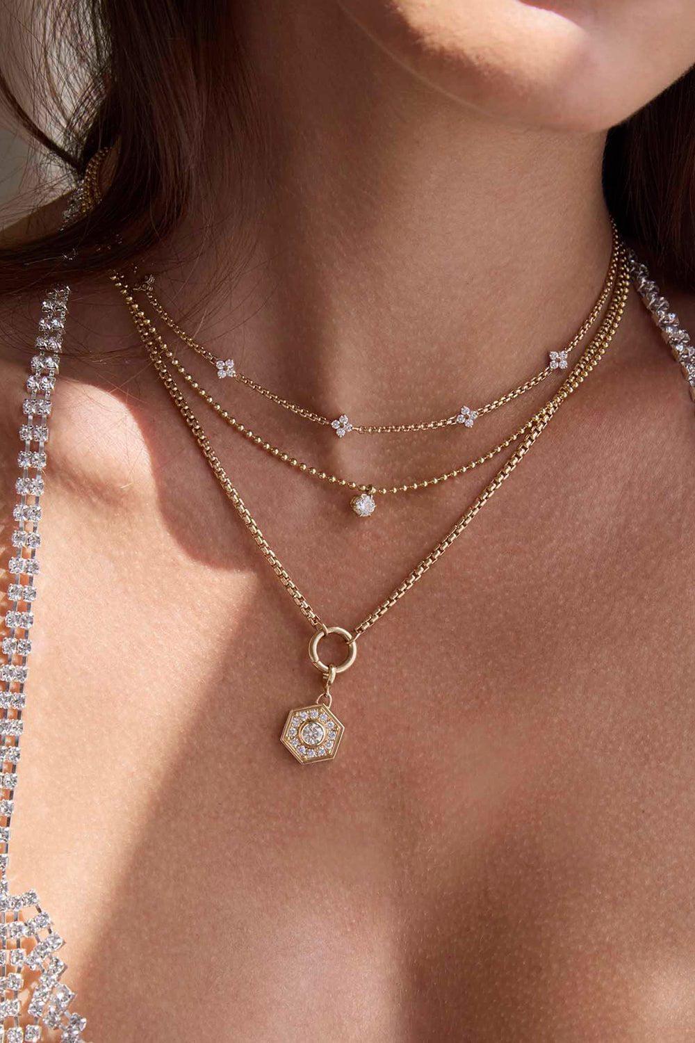 ZOE CHICCO-Five Prong Diamond Station Box Chain Necklace-YELLOW GOLD