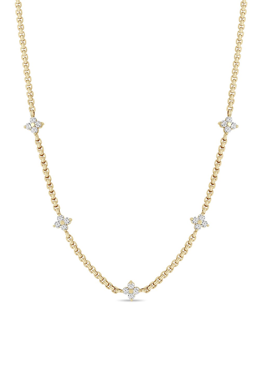 ZOE CHICCO-Five Prong Diamond Station Box Chain Necklace-YELLOW GOLD