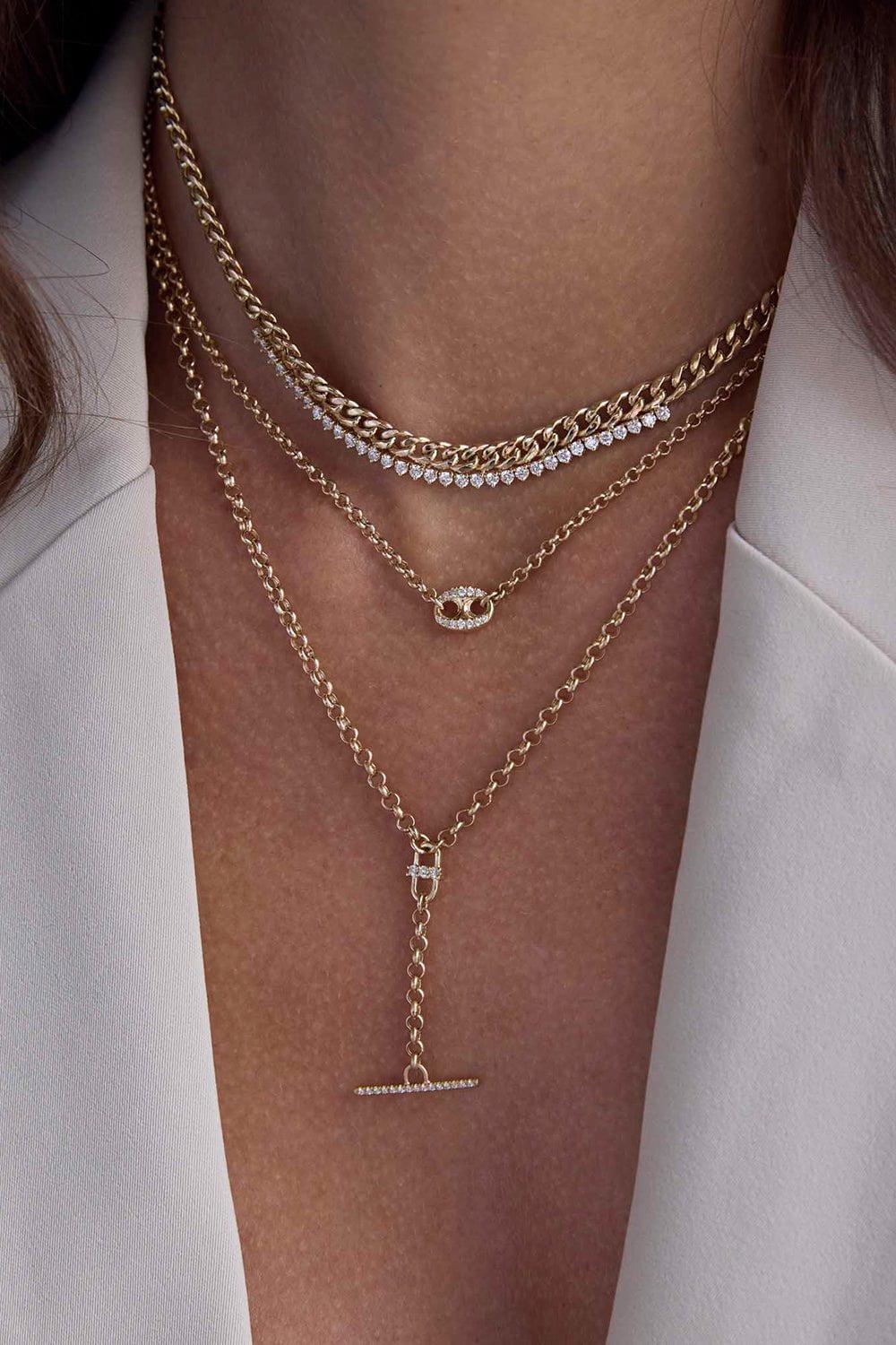 ZOE CHICCO-Large Diamond Mariner Link Rolo Chain Necklace-YELLOW GOLD