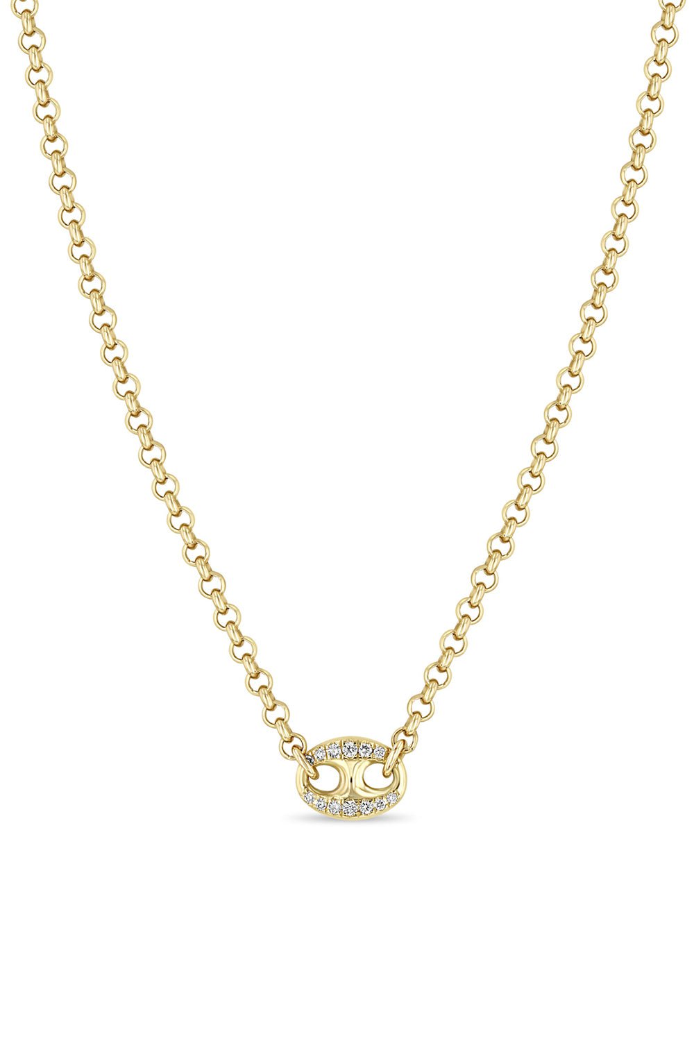 ZOE CHICCO-Large Diamond Mariner Link Rolo Chain Necklace-YELLOW GOLD