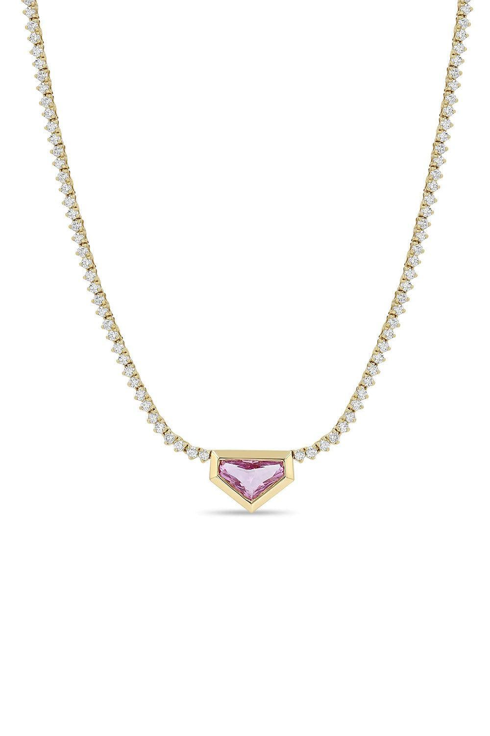 Pink Sapphire Shield Tennis Necklace-YELLOW GOLD-16-JEWELRYFINE JEWELNECKLACE O-ZOE CHICCO