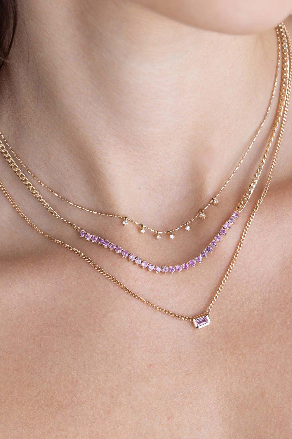 ZOE CHICCO-Pink Sapphire Small Curb Chain Tennis Necklace-YELLOW GOLD