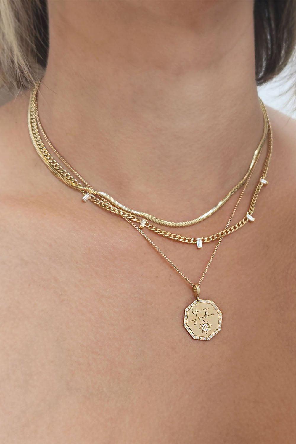 ZOE CHICCO-Small Baguette Curb Chain-YELLOW GOLD
