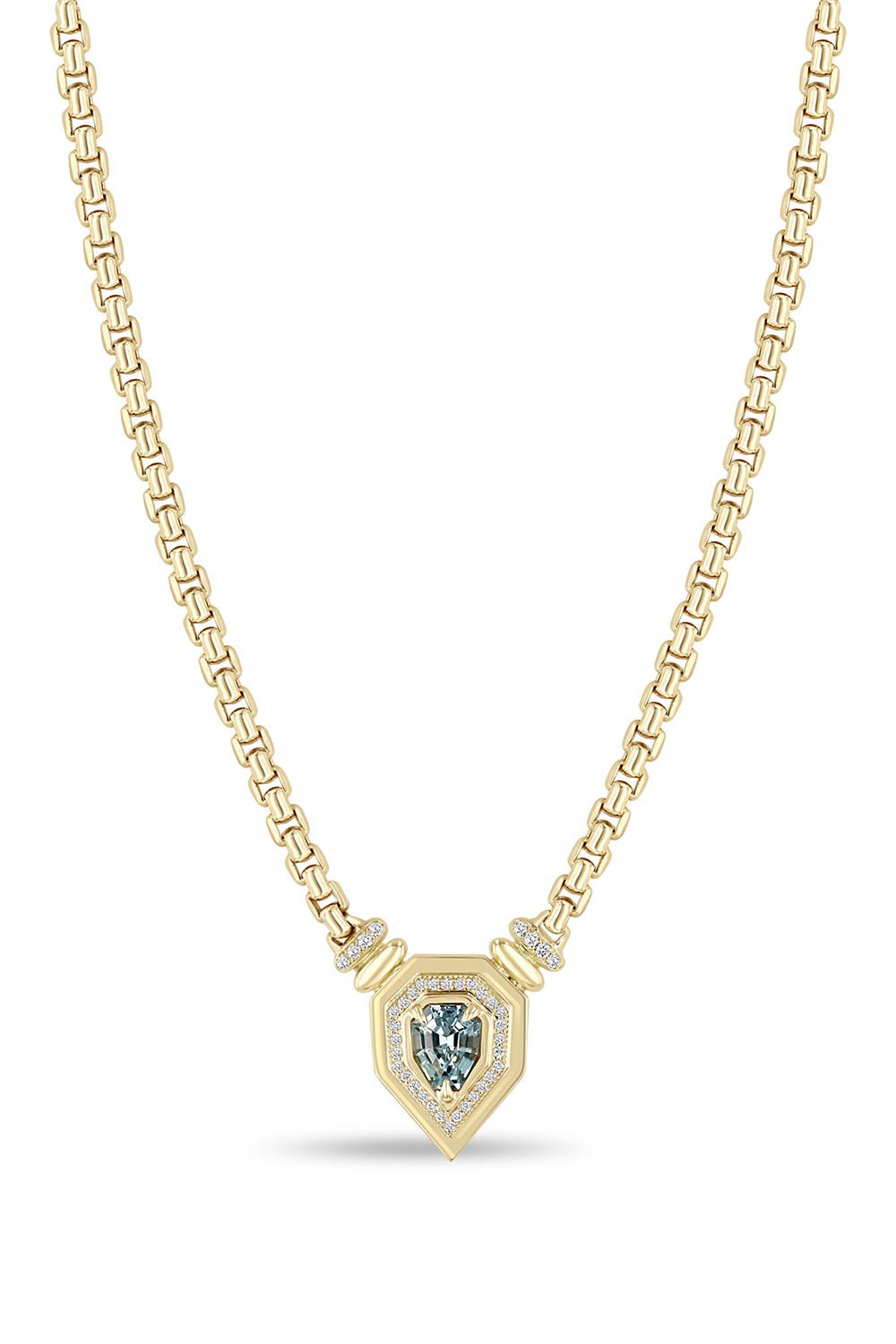 ZOE CHICCO-Blue Sapphire Shield Necklace-YELLOW GOLD