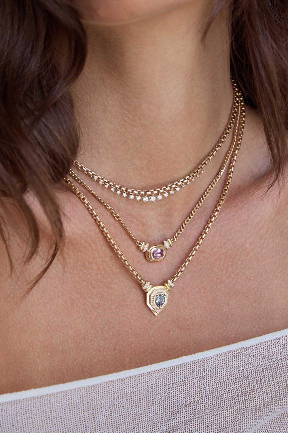 ZOE CHICCO-Large Graduated Prong Diamond Box Chain Necklace-YELLOW GOLD