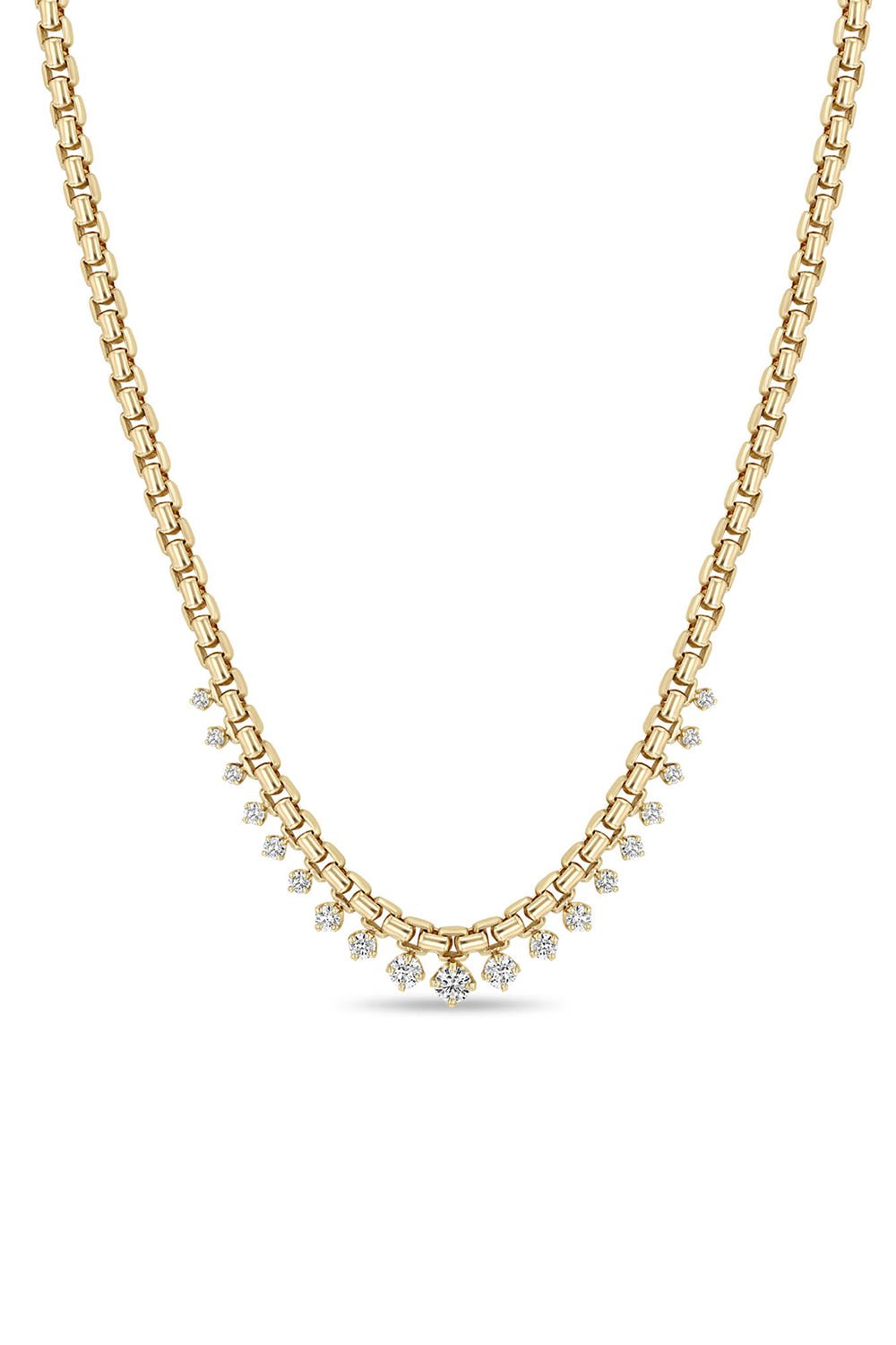 ZOE CHICCO-Large Graduated Prong Diamond Box Chain Necklace-YELLOW GOLD