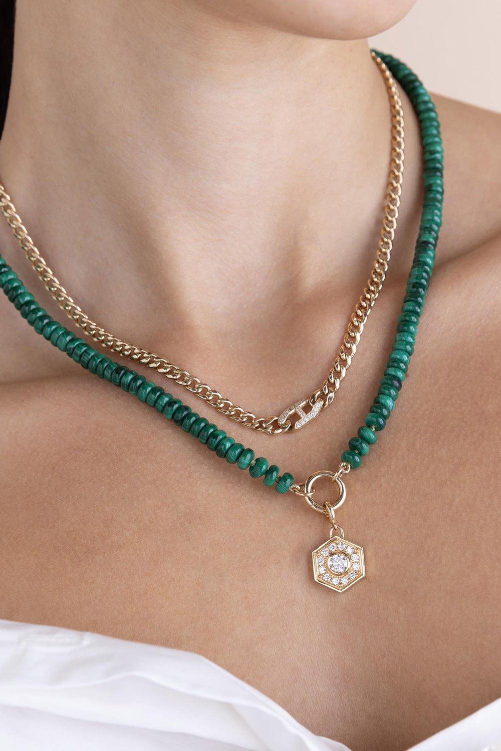 ZOE CHICCO-Malachite Rondelle Bead Round Enhancer Necklace-YELLOW GOLD