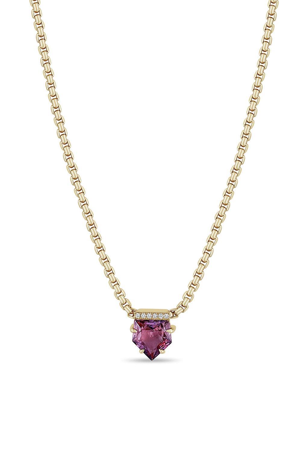 Pink Sapphire Shield Cut Necklace-YELLOW GOLD-18-JEWELRYFINE JEWELNECKLACE O-ZOE CHICCO