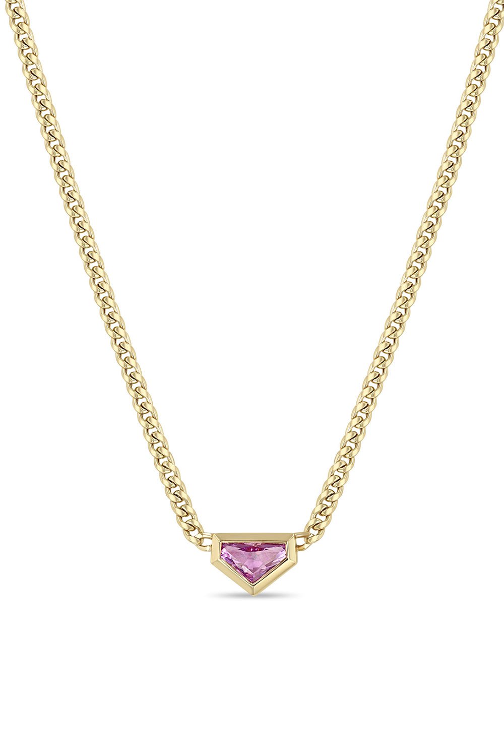 ZOE CHICCO-Pink Sapphire Shield Necklace-YELLOW GOLD