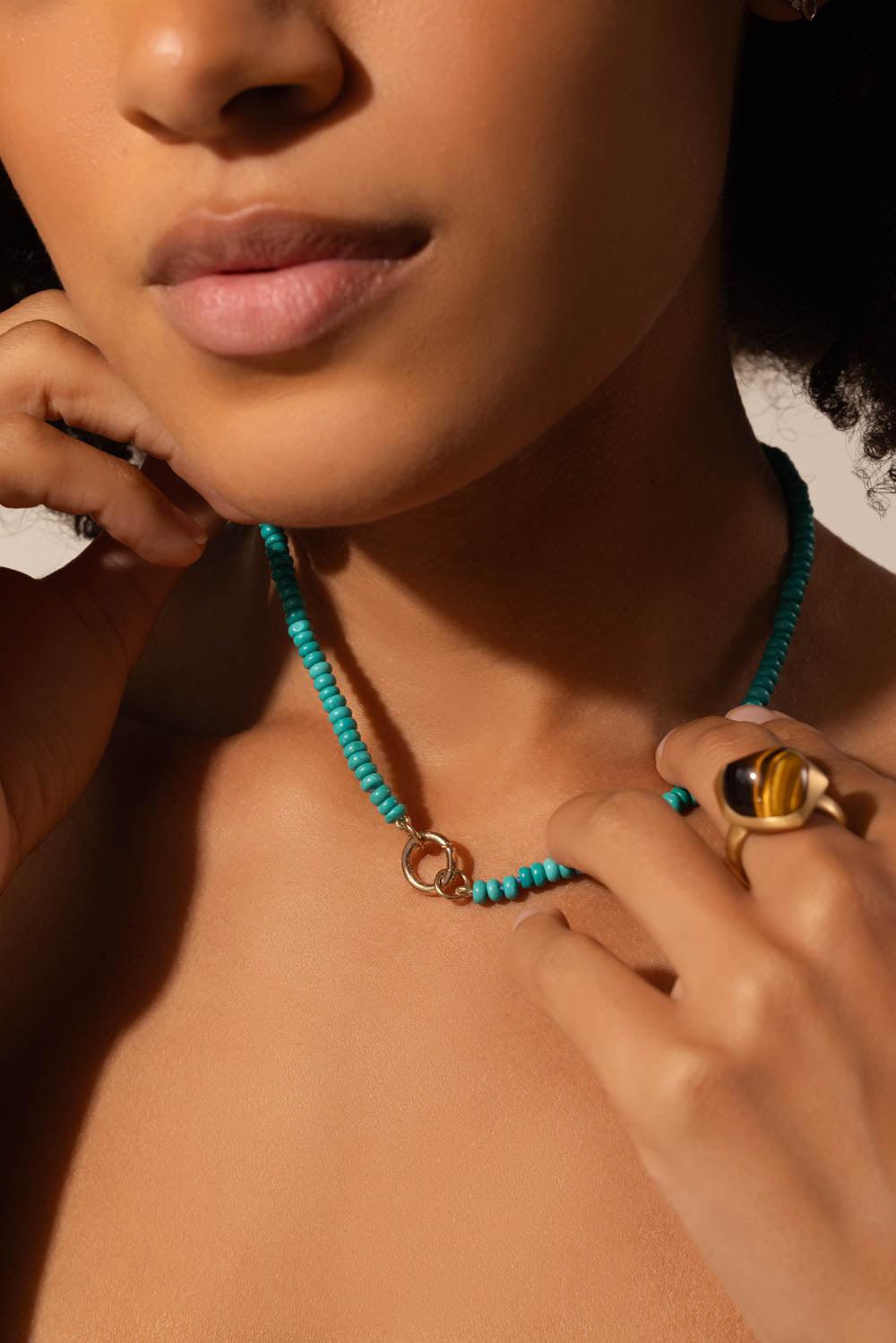 ZOE CHICCO-Turquoise Bead Enhancer Necklace-YELLOW GOLD