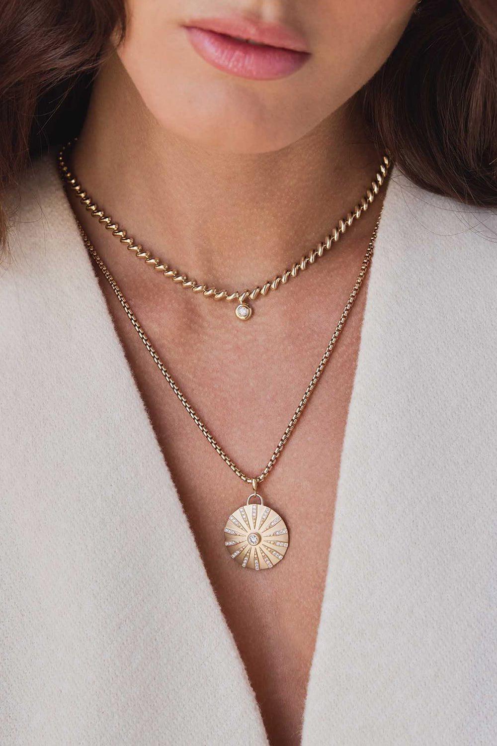 ZOE CHICCO-Diamond Supernova Medallion Box Chain Necklace-YELLOW GOLD