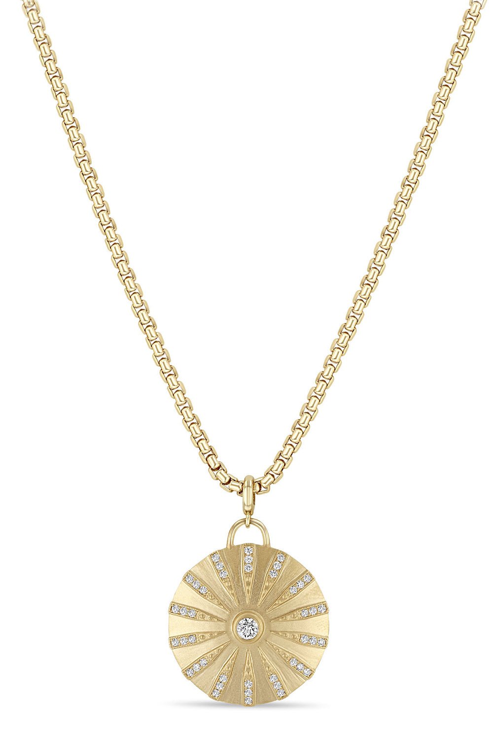 ZOE CHICCO-Diamond Supernova Medallion Box Chain Necklace-YELLOW GOLD