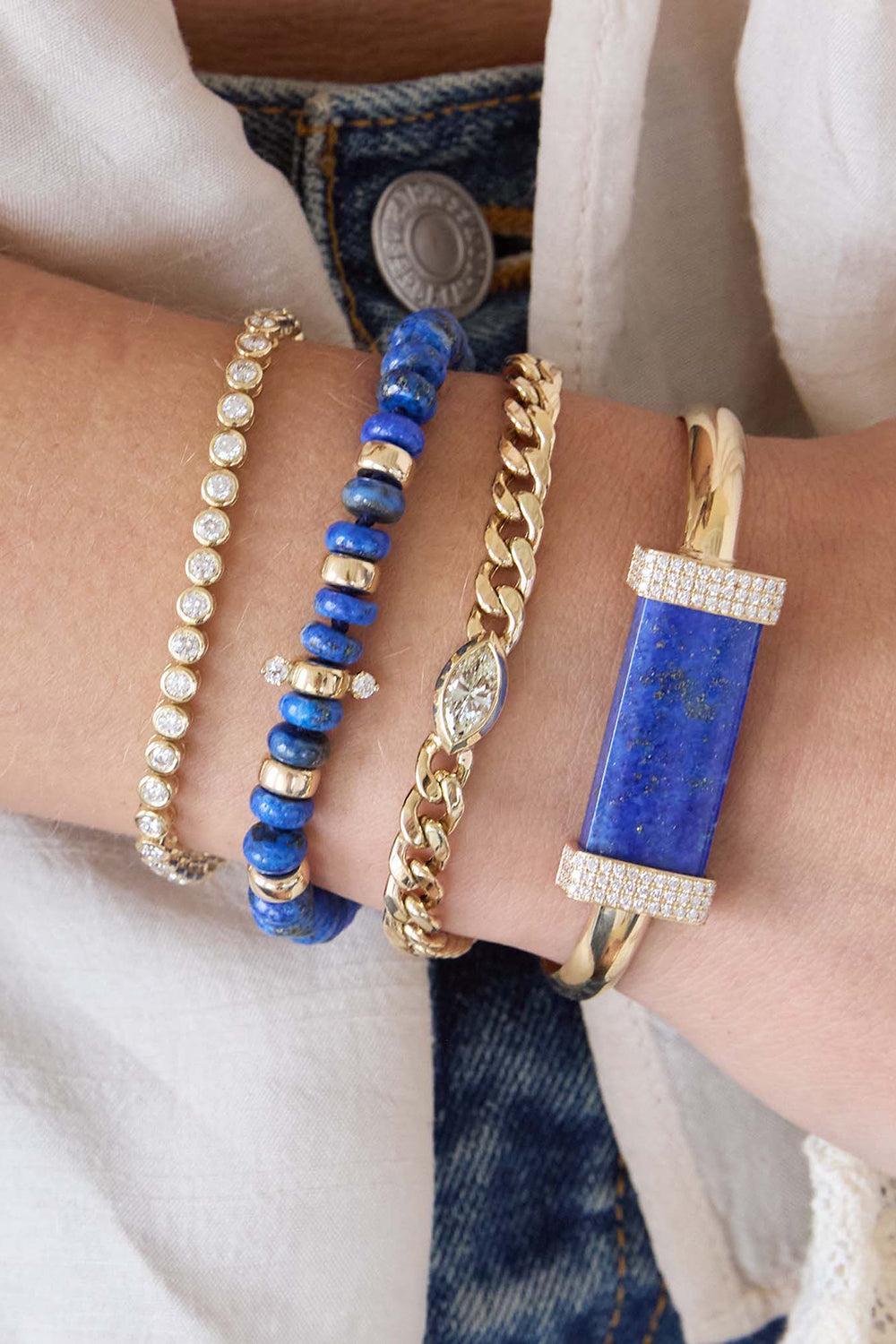 Diamond Lapis Rondelle Beaded Bracelet-YELLOW GOLD-6-7-JEWELRYFINE JEWELNECKLACE O-ZOE CHICCO