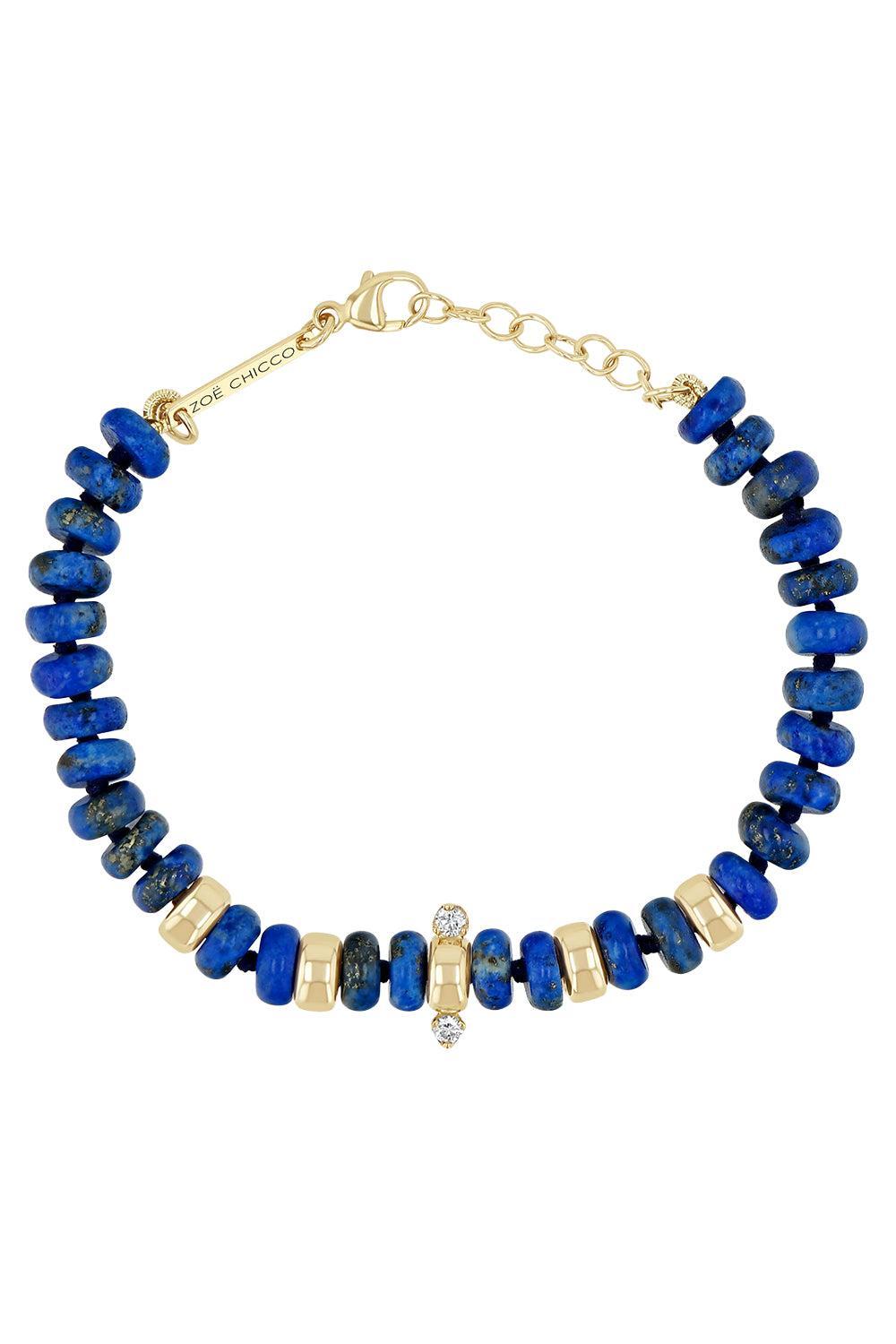 Diamond Lapis Rondelle Beaded Bracelet-YELLOW GOLD-6-7-JEWELRYFINE JEWELNECKLACE O-ZOE CHICCO
