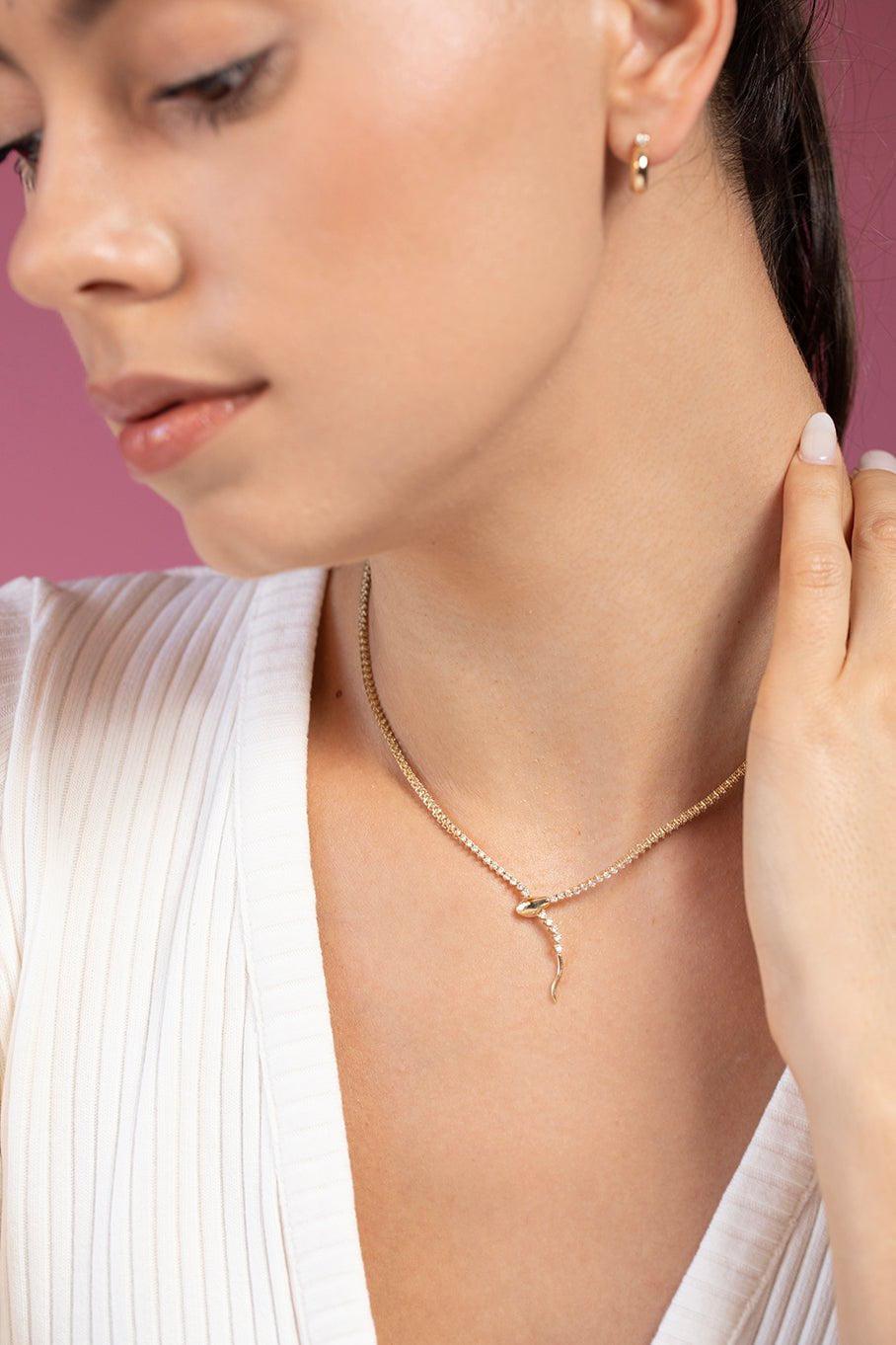 ZOE CHICCO-Diamond Snake Tennis Necklace-YELLOW GOLD