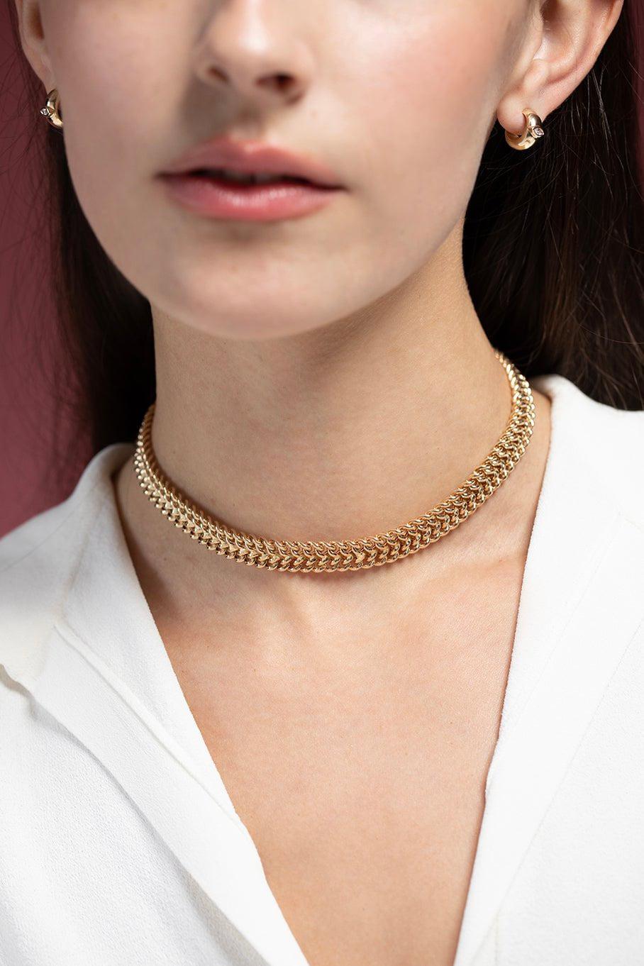 ZOE CHICCO-Double Wide Curb Chain Choker Necklace-YELLOW GOLD