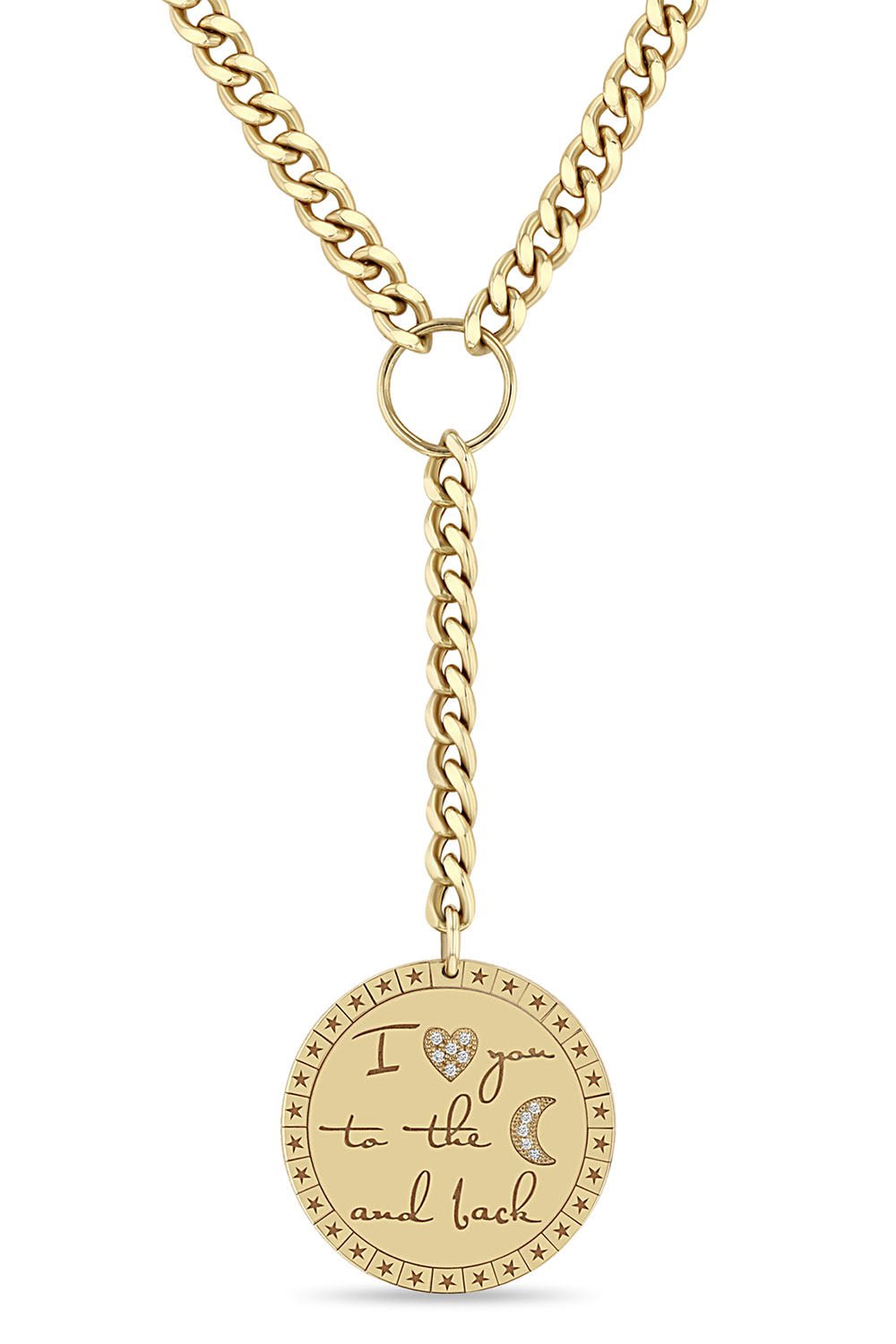 ZOE CHICCO-"I Love You To The Moon and Back" Mantra Curb Chain Lariat Necklace-YELLOW GOLD