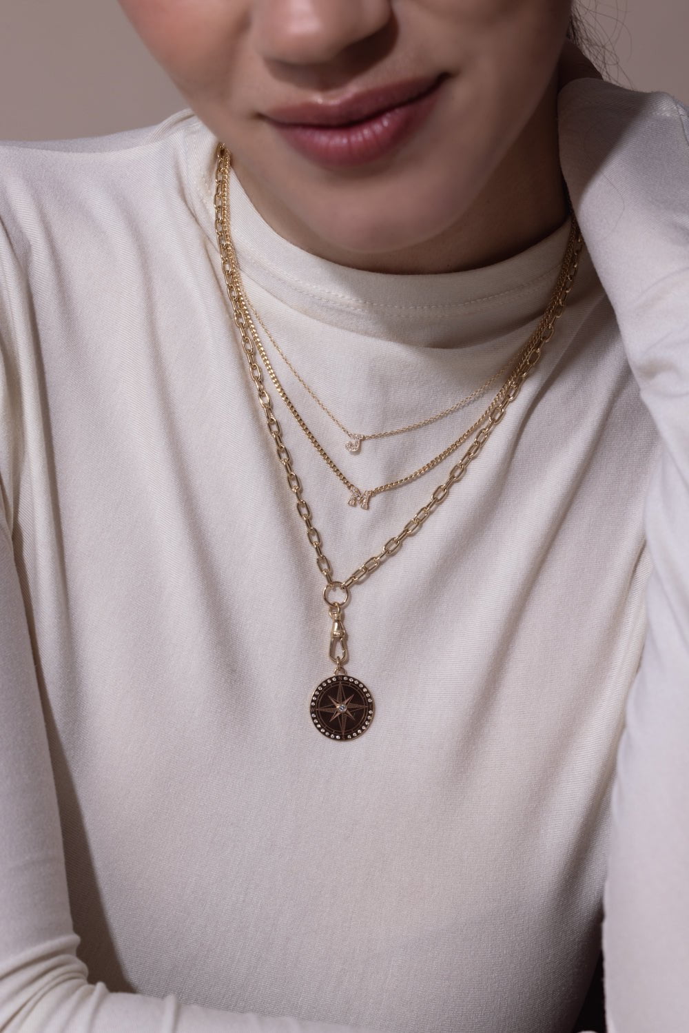 ZOE CHICCO-Single Initial Necklace-YELLOW GOLD