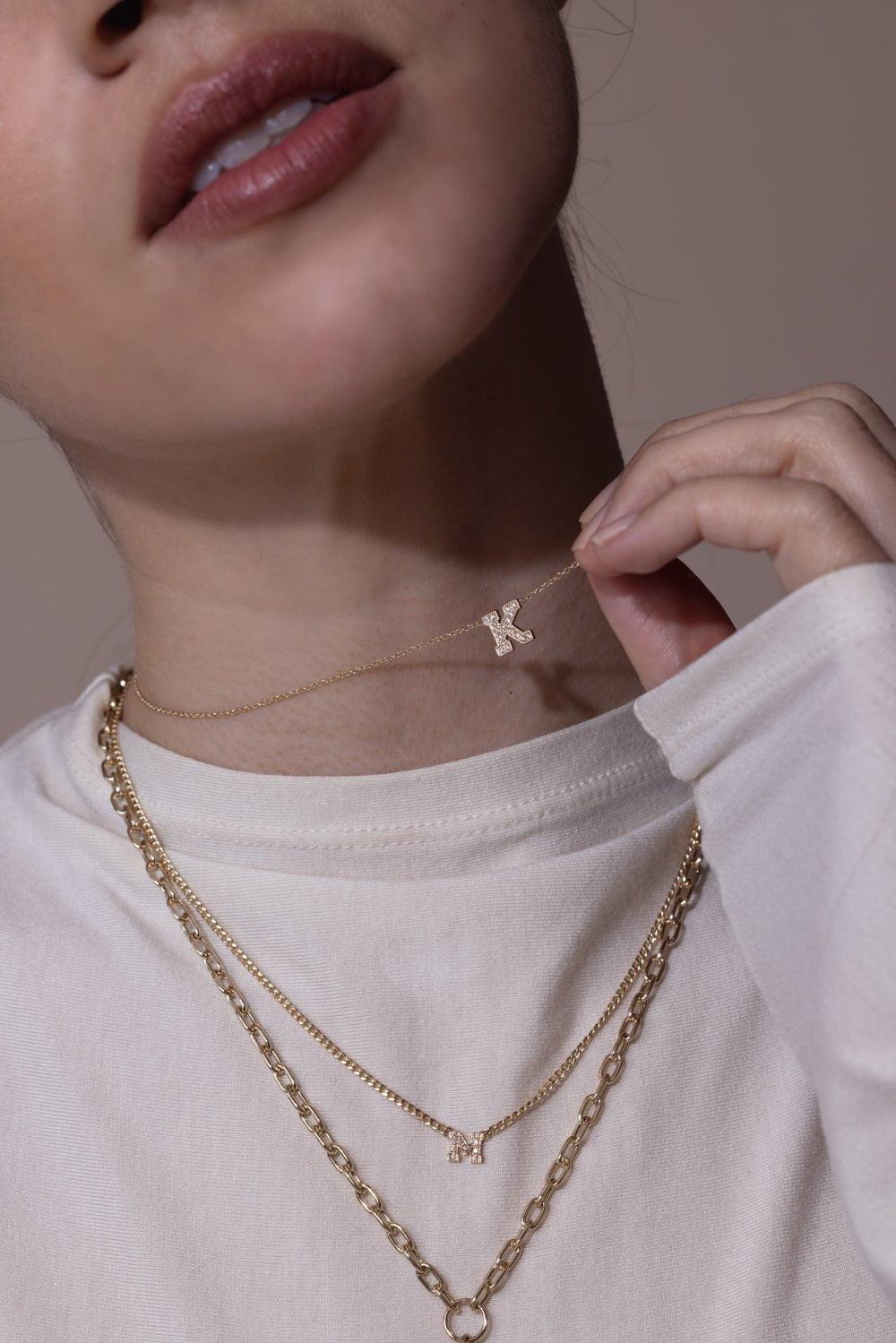 ZOE CHICCO-Large Initial Necklace-YELLOW GOLD