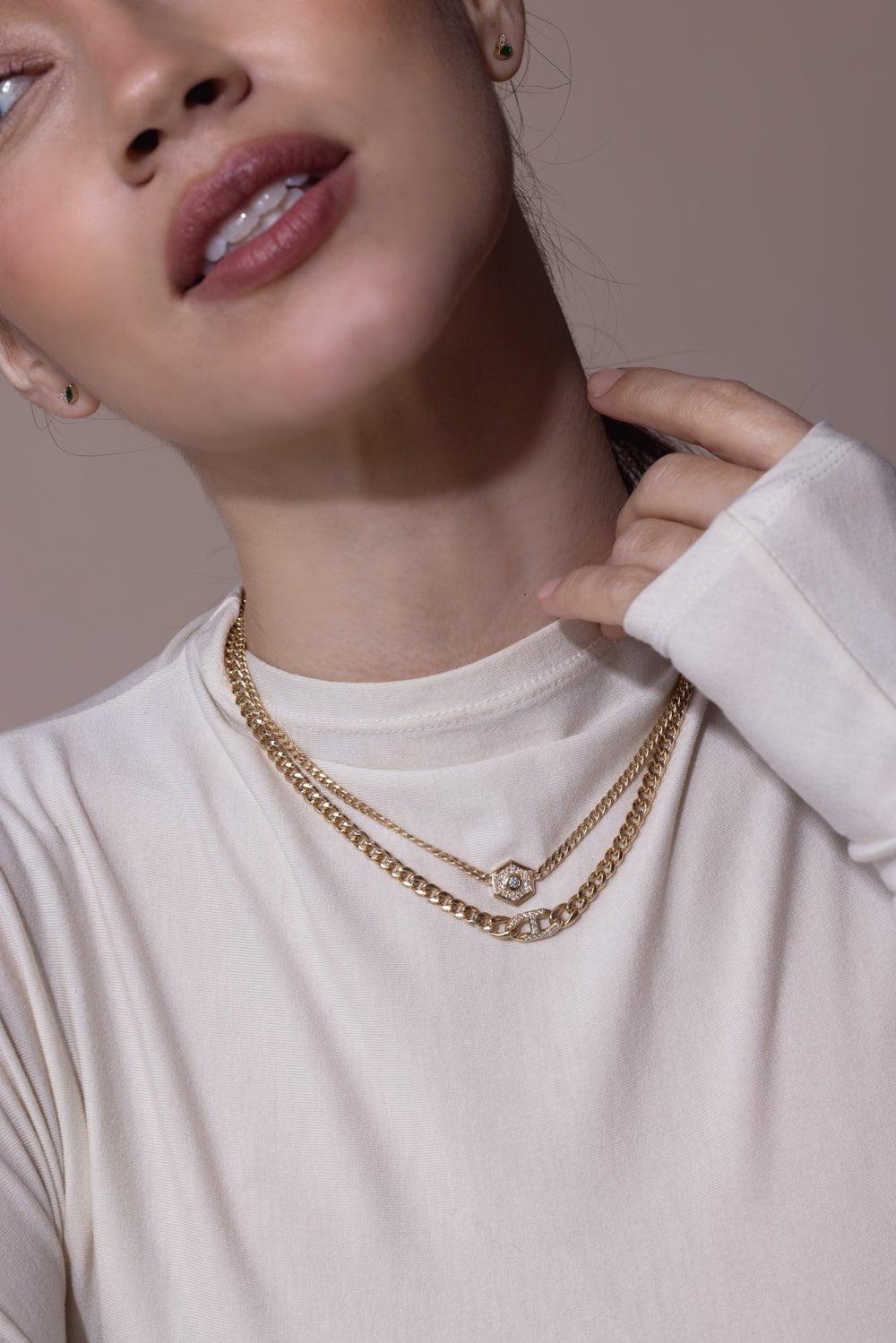 ZOE CHICCO-Medium Curb Chain Halo Necklace-YELLOW GOLD