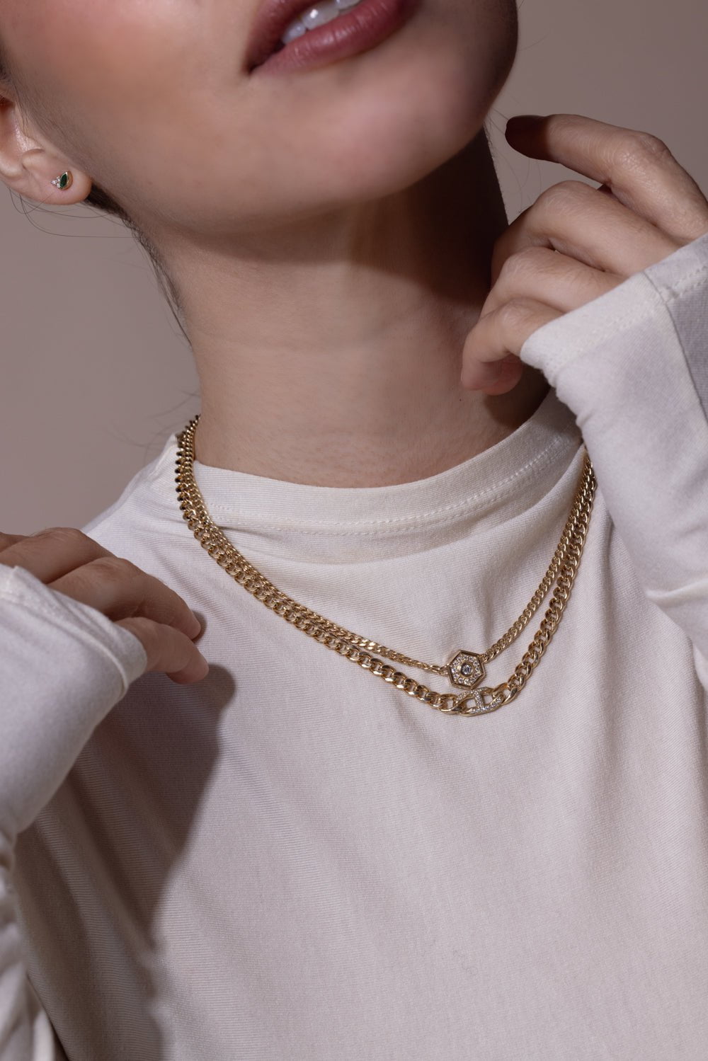ZOE CHICCO-Medium Curb Chain Halo Necklace-YELLOW GOLD
