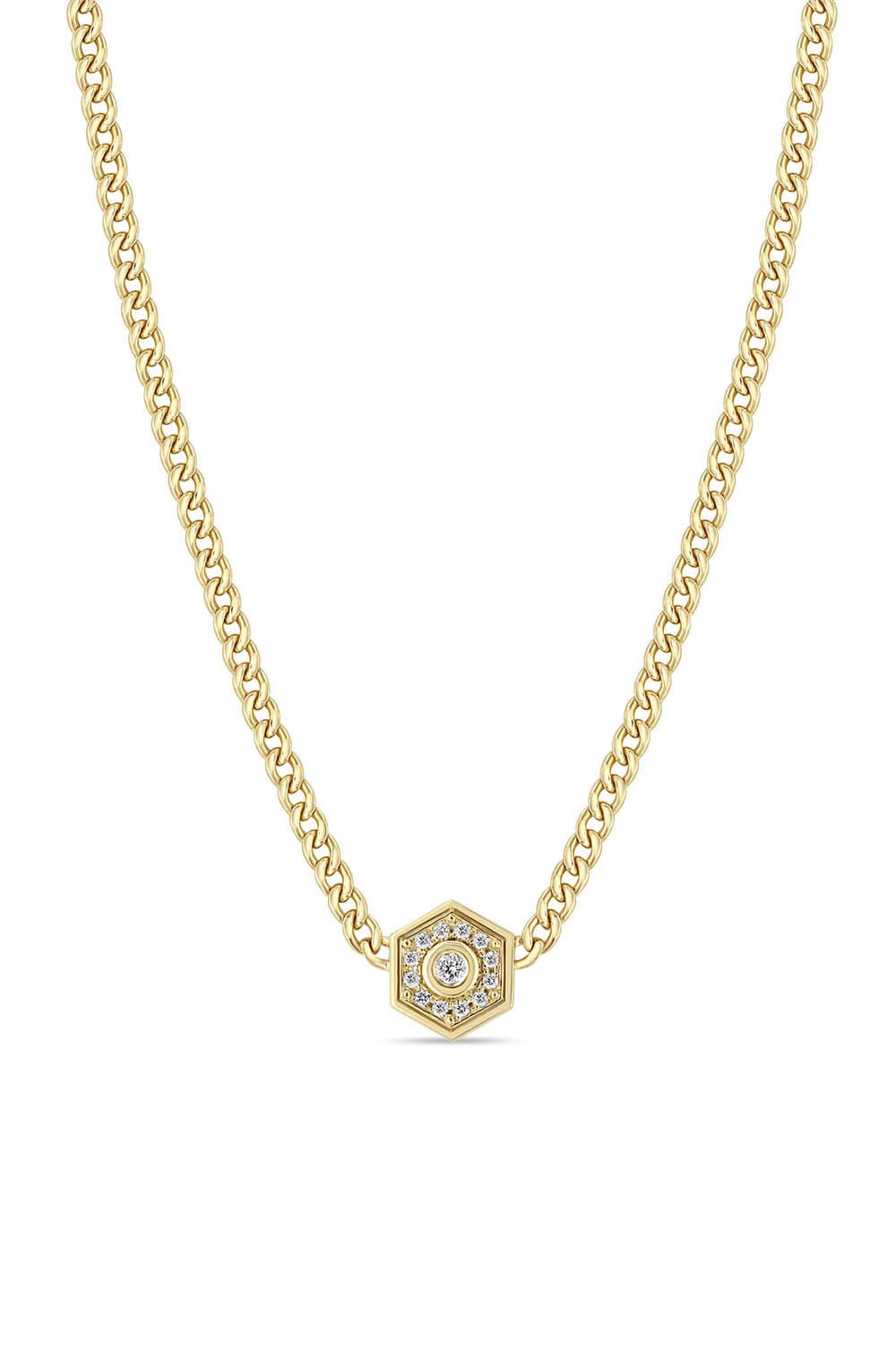 ZOE CHICCO-Medium Curb Chain Halo Necklace-YELLOW GOLD
