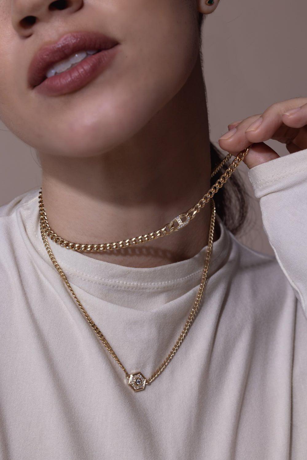 ZOE CHICCO-Medium Mariner Link Curb Chain Necklace-YELLOW GOLD