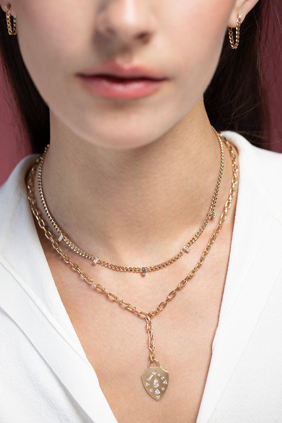 ZOE CHICCO-Mosaic Diamond Shield Necklace-YELLOW GOLD