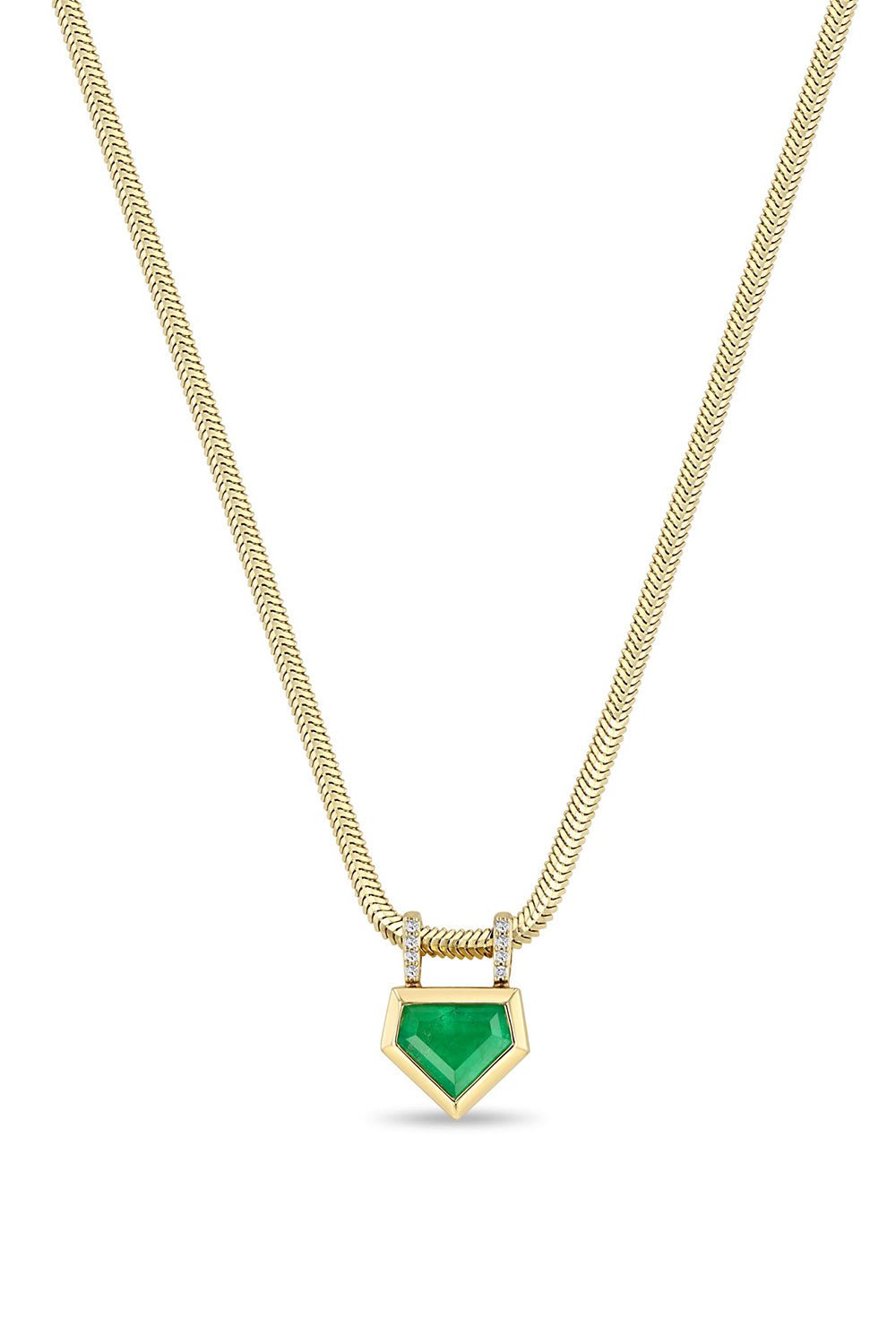 ZOE CHICCO-Shield Bezel Snake Chain Necklace-YELLOW GOLD