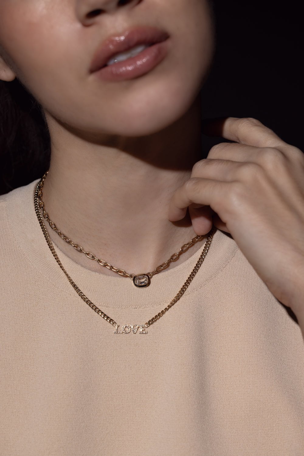 ZOE CHICCO-Small Curb Chain Love Necklace-YELLOW GOLD