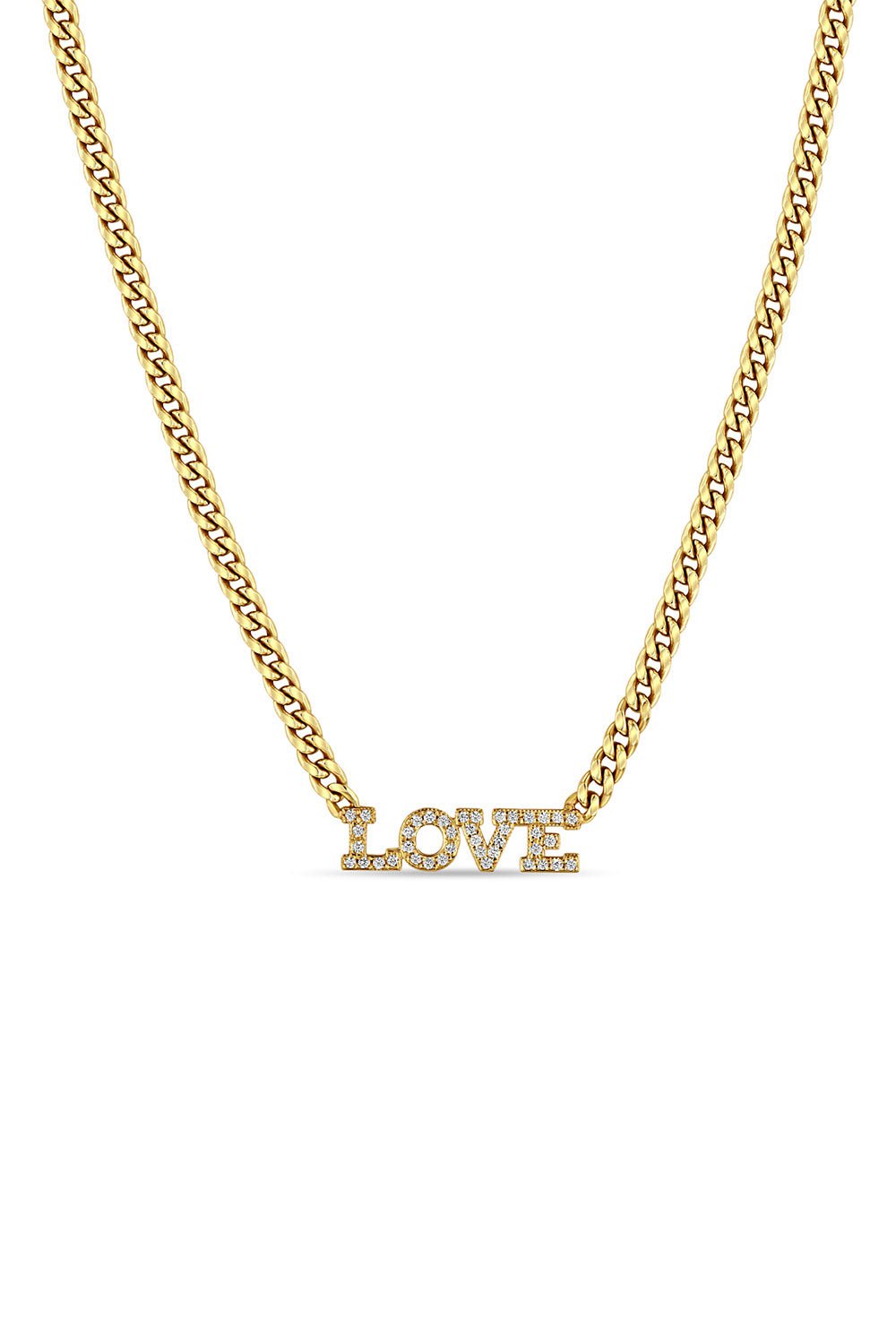 ZOE CHICCO-Small Curb Chain Love Necklace-YELLOW GOLD