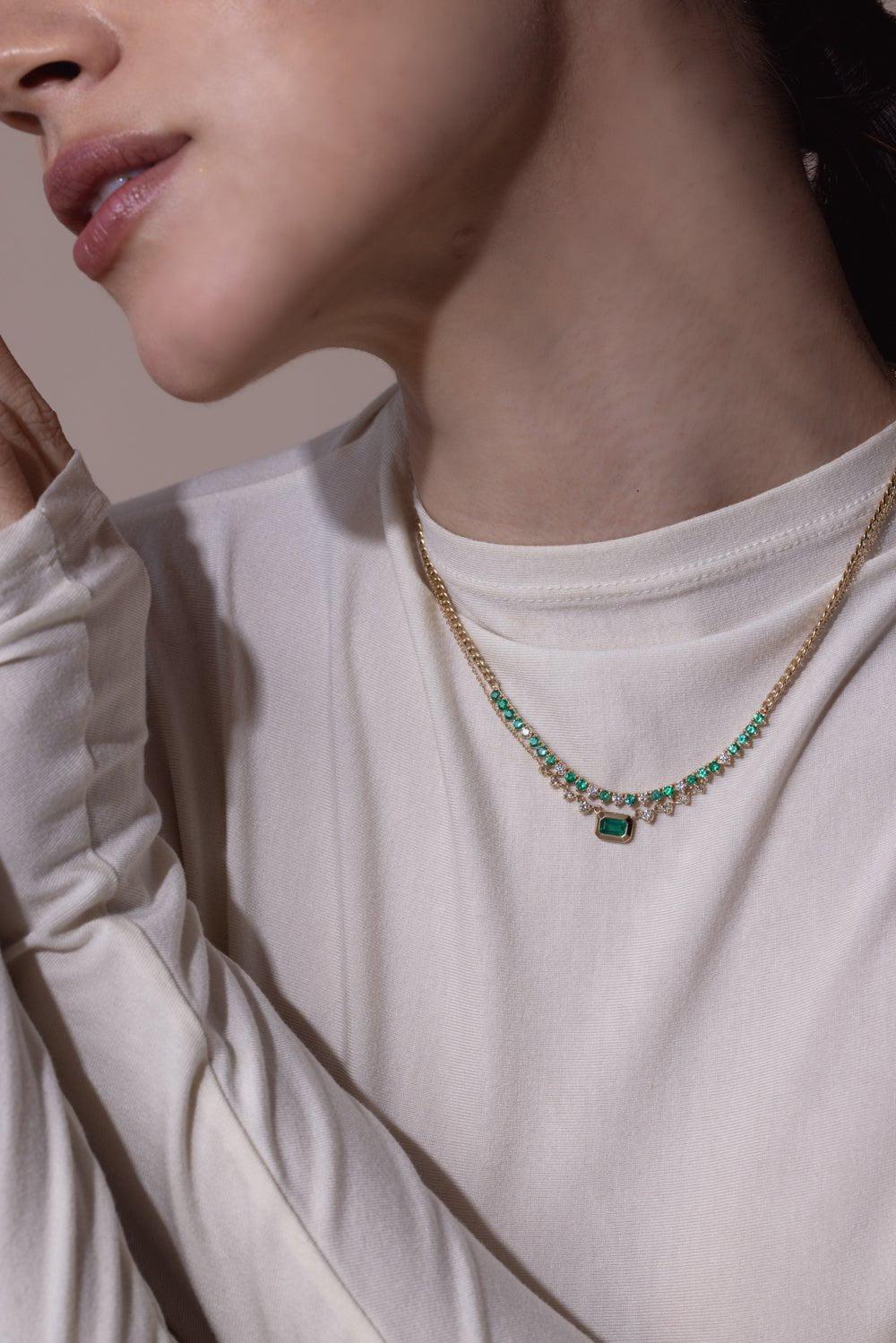ZOE CHICCO-Small Segment Tennis Curb Chain Necklace-YELLOW GOLD