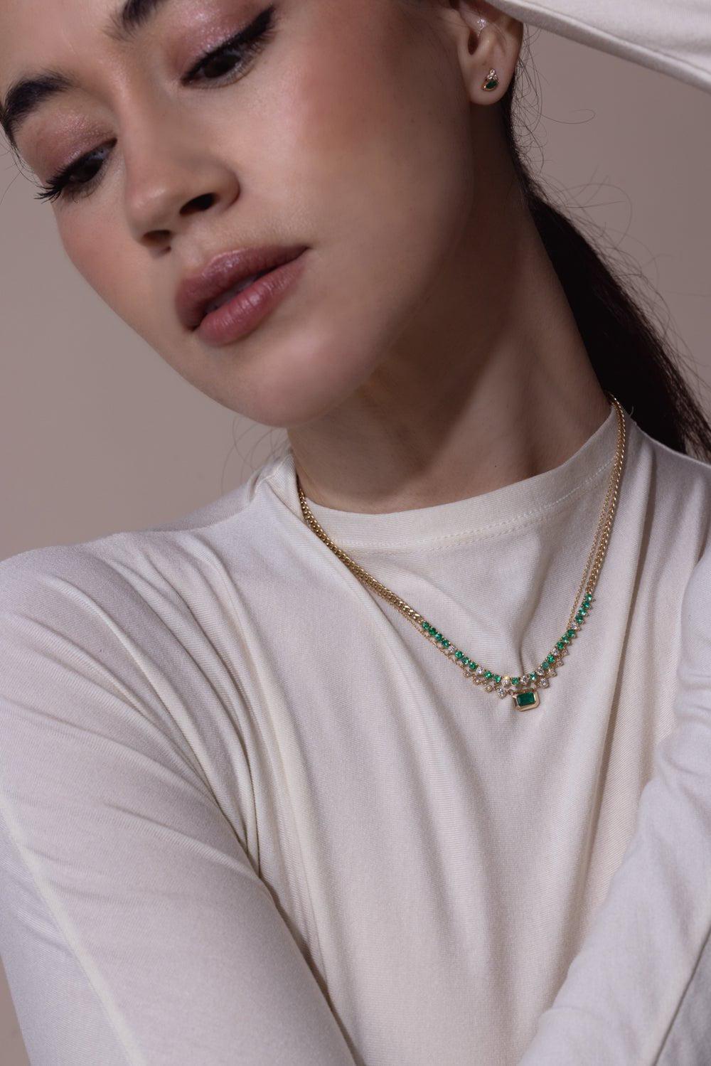 ZOE CHICCO-Small Segment Tennis Curb Chain Necklace-YELLOW GOLD