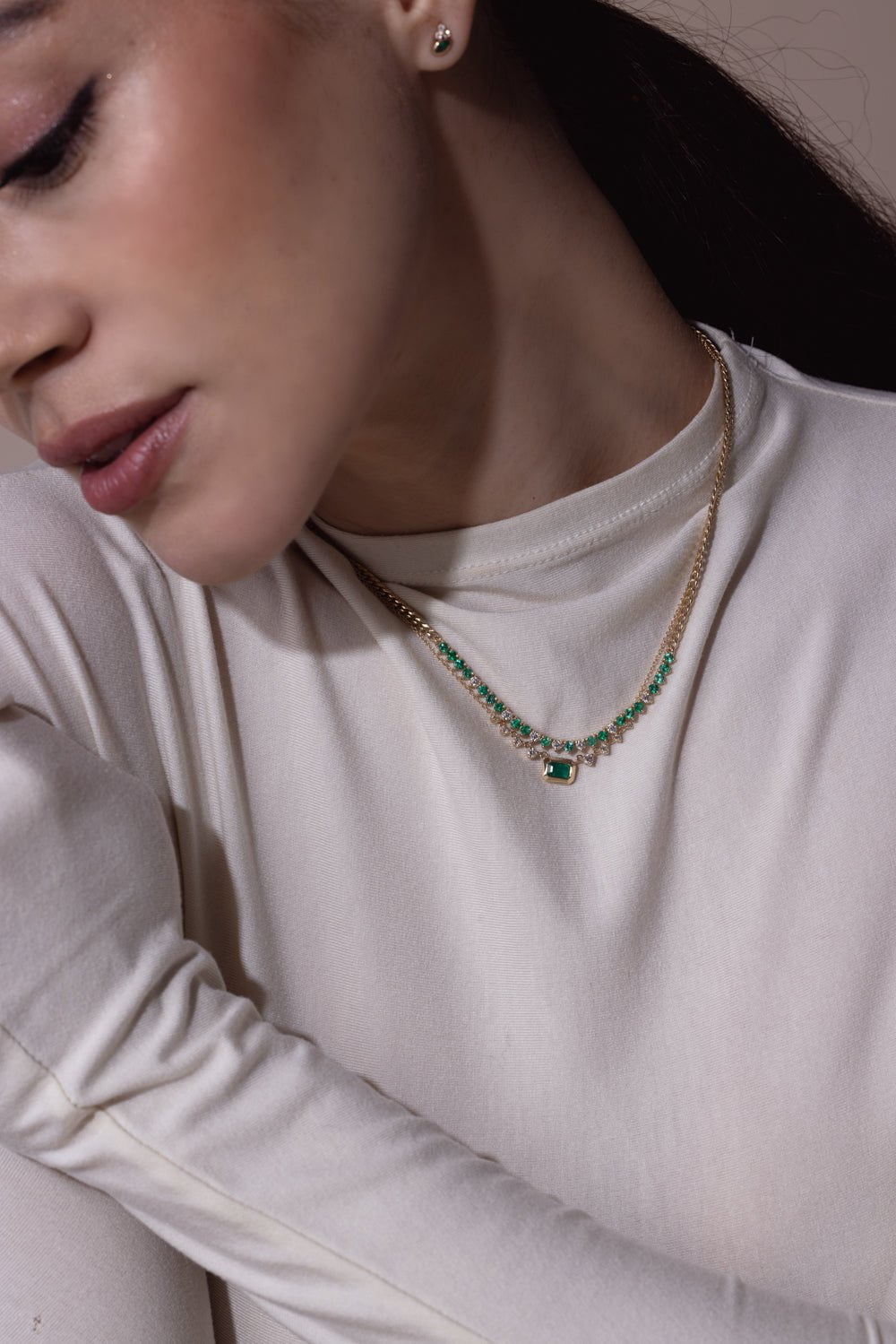 ZOE CHICCO-Small Segment Tennis Curb Chain Necklace-YELLOW GOLD