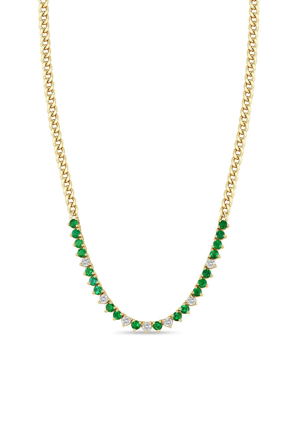 ZOE CHICCO-Small Segment Tennis Curb Chain Necklace-YELLOW GOLD