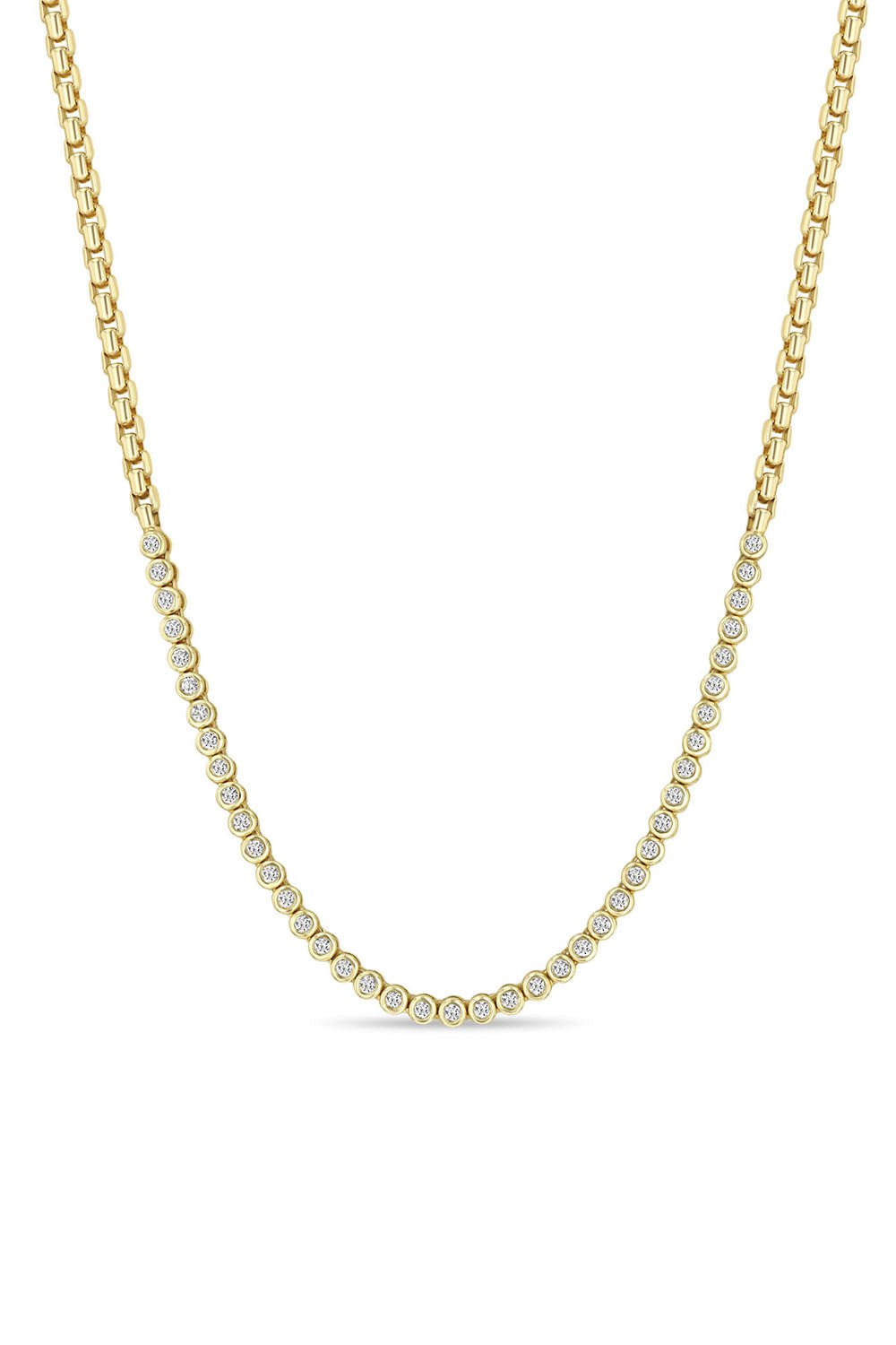 ZOE CHICCO-Tennis Box Chain Necklace-YELLOW GOLD