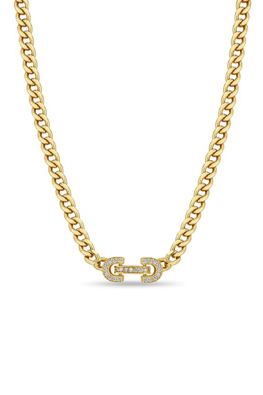 ZOE CHICCO-Vintage Pave Diamond Horsebit Link Curb Chain Necklace-YELLOW GOLD
