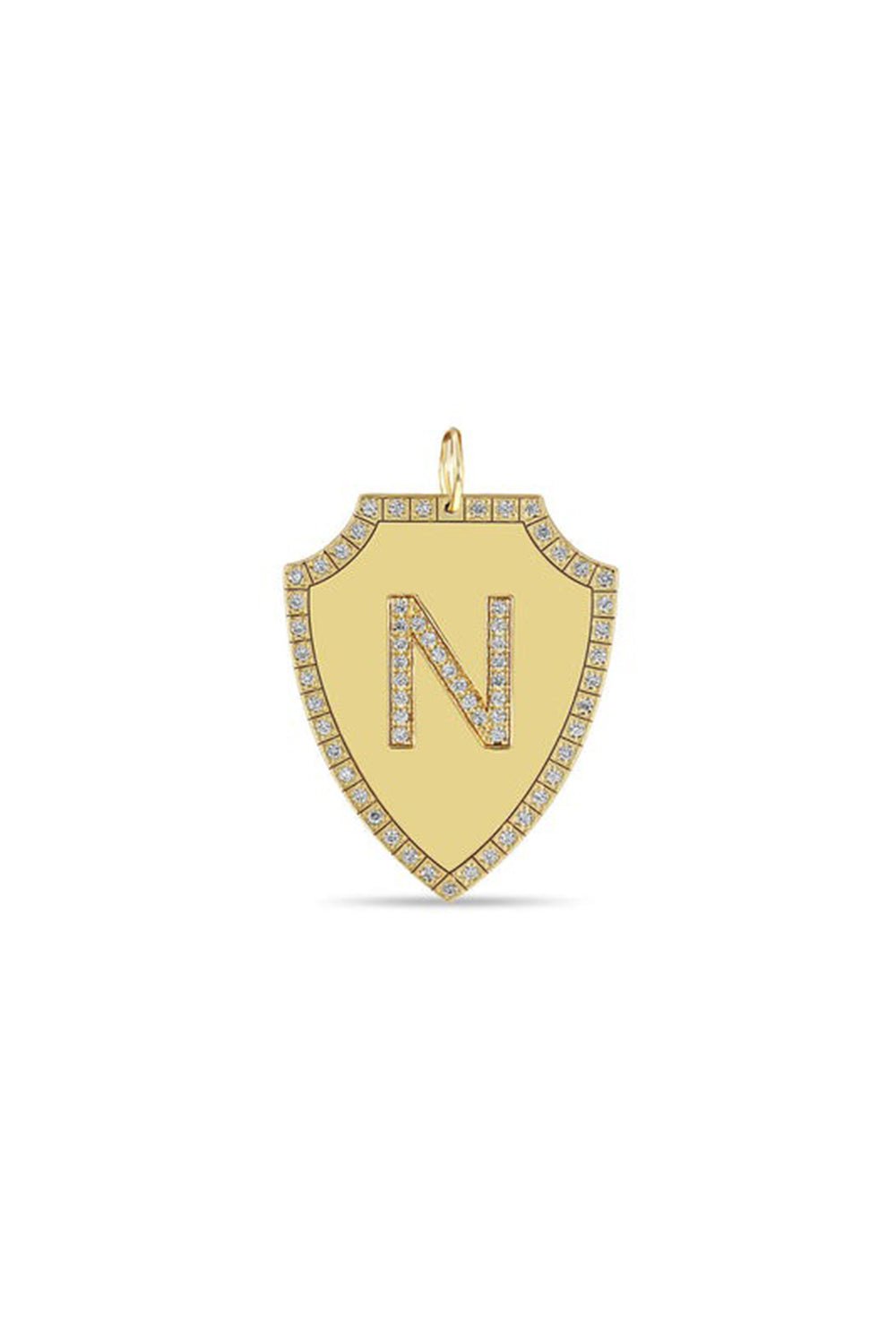 ZOE CHICCO-Diamond Initial Shield Charm Pendant-YELLOW GOLD
