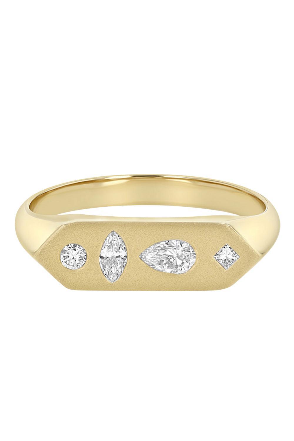 Diamond Mosaic Elongated Hexagon Signet Ring-YELLOW GOLD-6-JEWELRYFINE JEWELRING-ZOE CHICCO