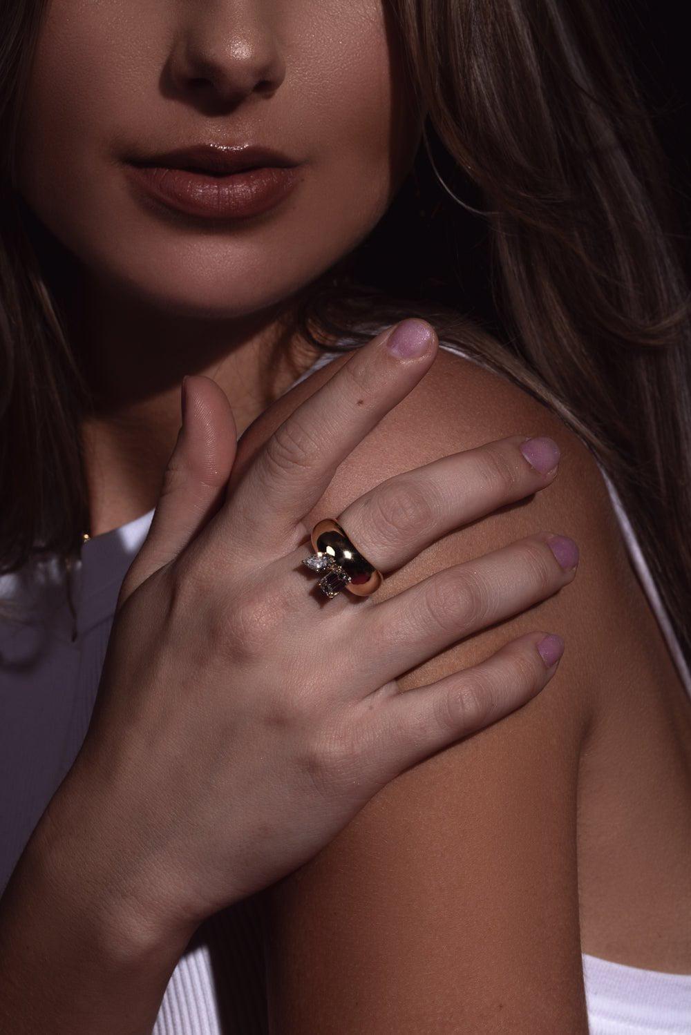 ZOE CHICCO-Horizon Medium Aura Ring-YELLOW GOLD
