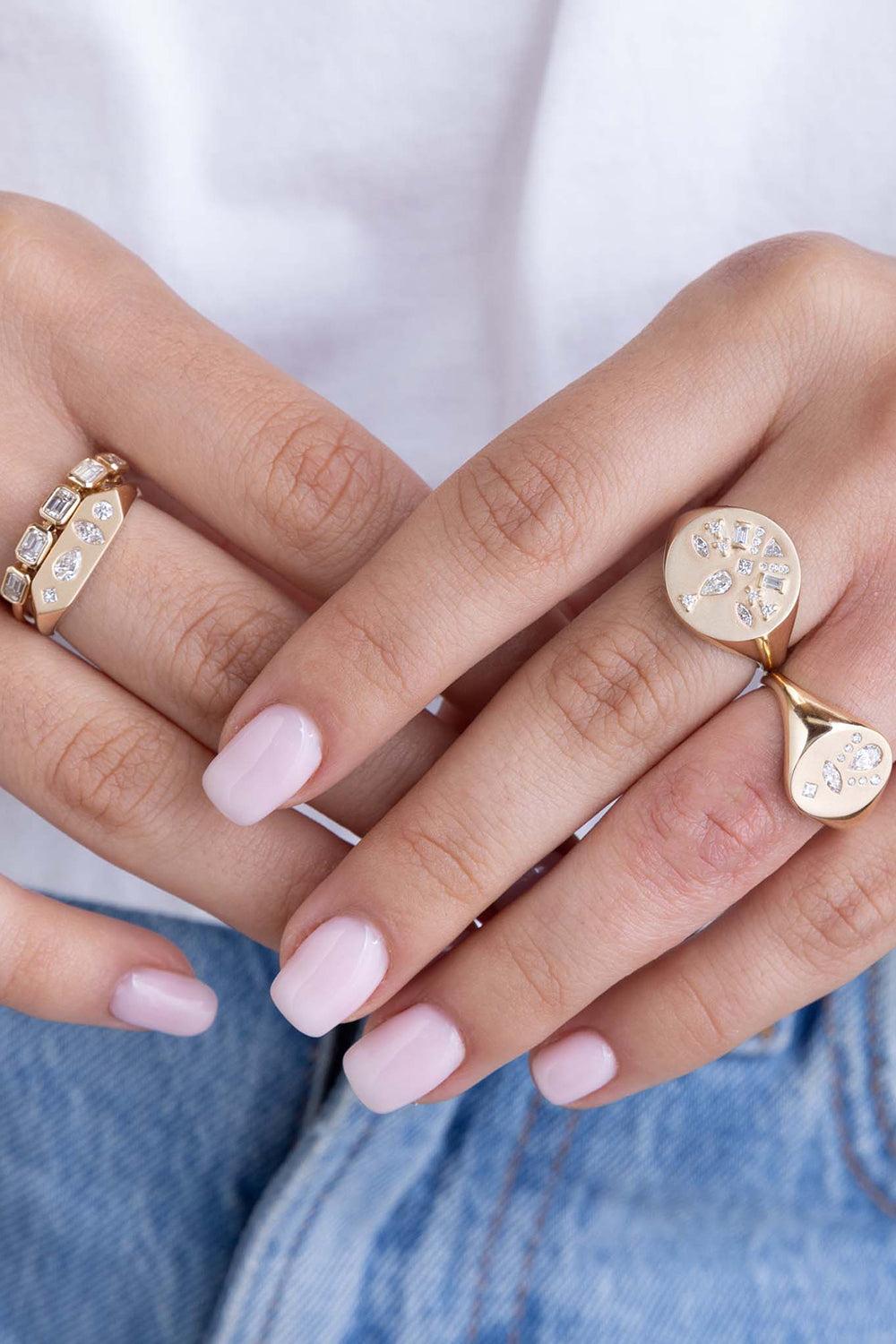 Diamond Mosaic Oval Signet Ring-YELLOW GOLD-6.5-JEWELRYFINE JEWELRING-ZOE CHICCO