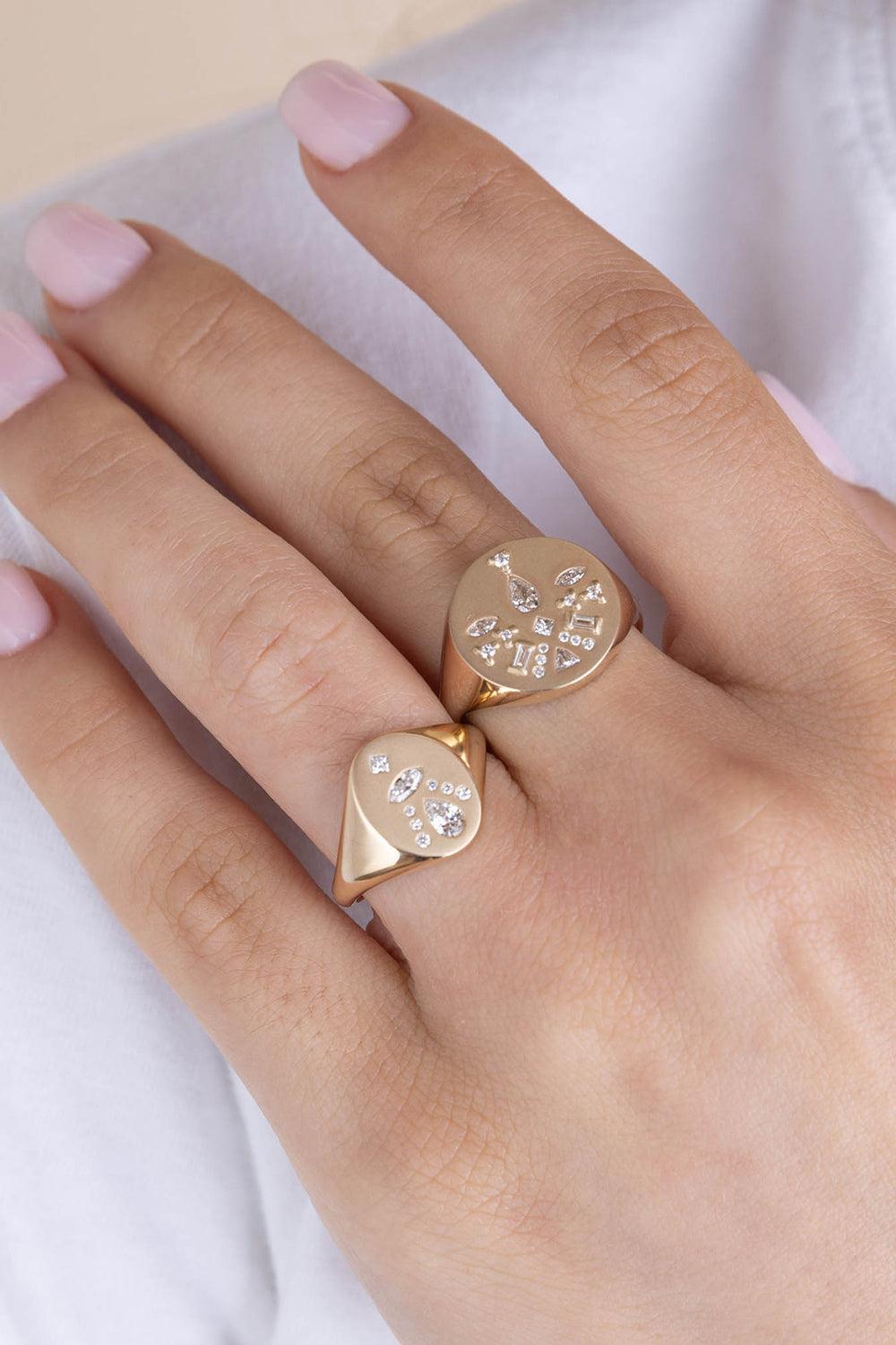 Diamond Mosaic Signet Ring-YELLOW GOLD-6.5-JEWELRYFINE JEWELRING-ZOE CHICCO