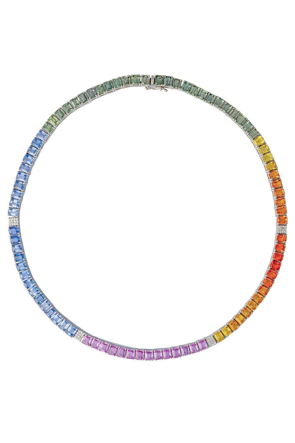 Sapphire Diamond Multi Color Necklace-WHITE GOLD-JEWELRYFINE JEWELNECKLACE O-ZYDO